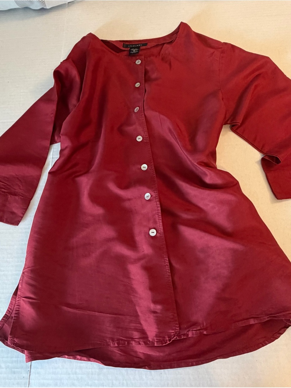 Vintage Silkland Button-Front Tunic Top Red mother of pearl buttons size XL